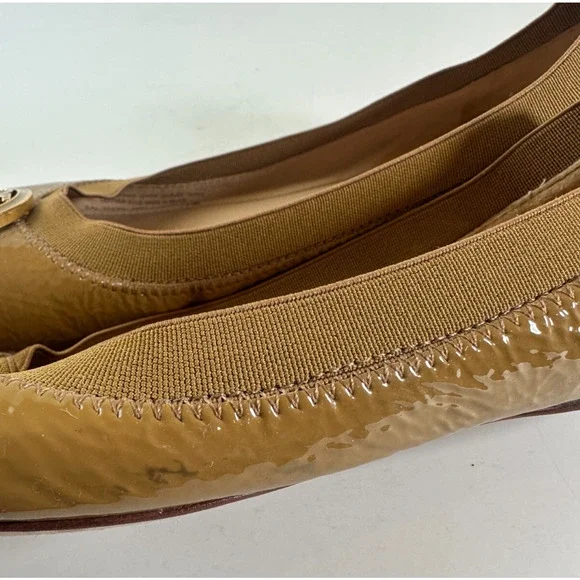 Tory Burch Caroline 2 Ballet Flats Tan Beige Patent Leather Ballerina Shoes 7 7M - Picture 8 of 16